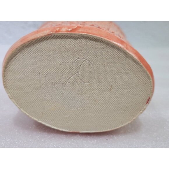 Embossed Orange Tulip Vase Handmade Ceramic Flowers Unique - Picture 8 of 8